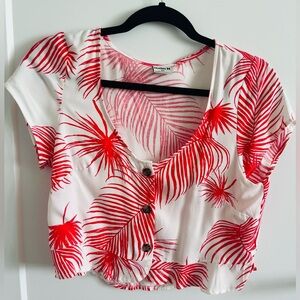 HURLEY XS RED PALM TREE CROP TOP